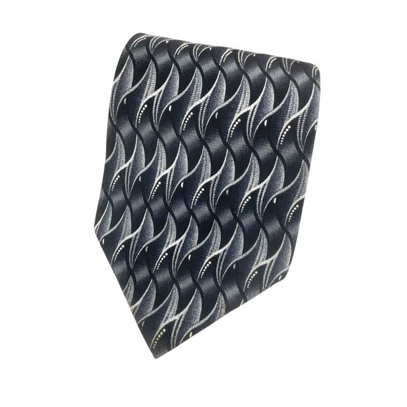 Pierre Cardin Black & Gray Silk Tie With Abstract Wave Pattern Business Office - Picture 2 of 6